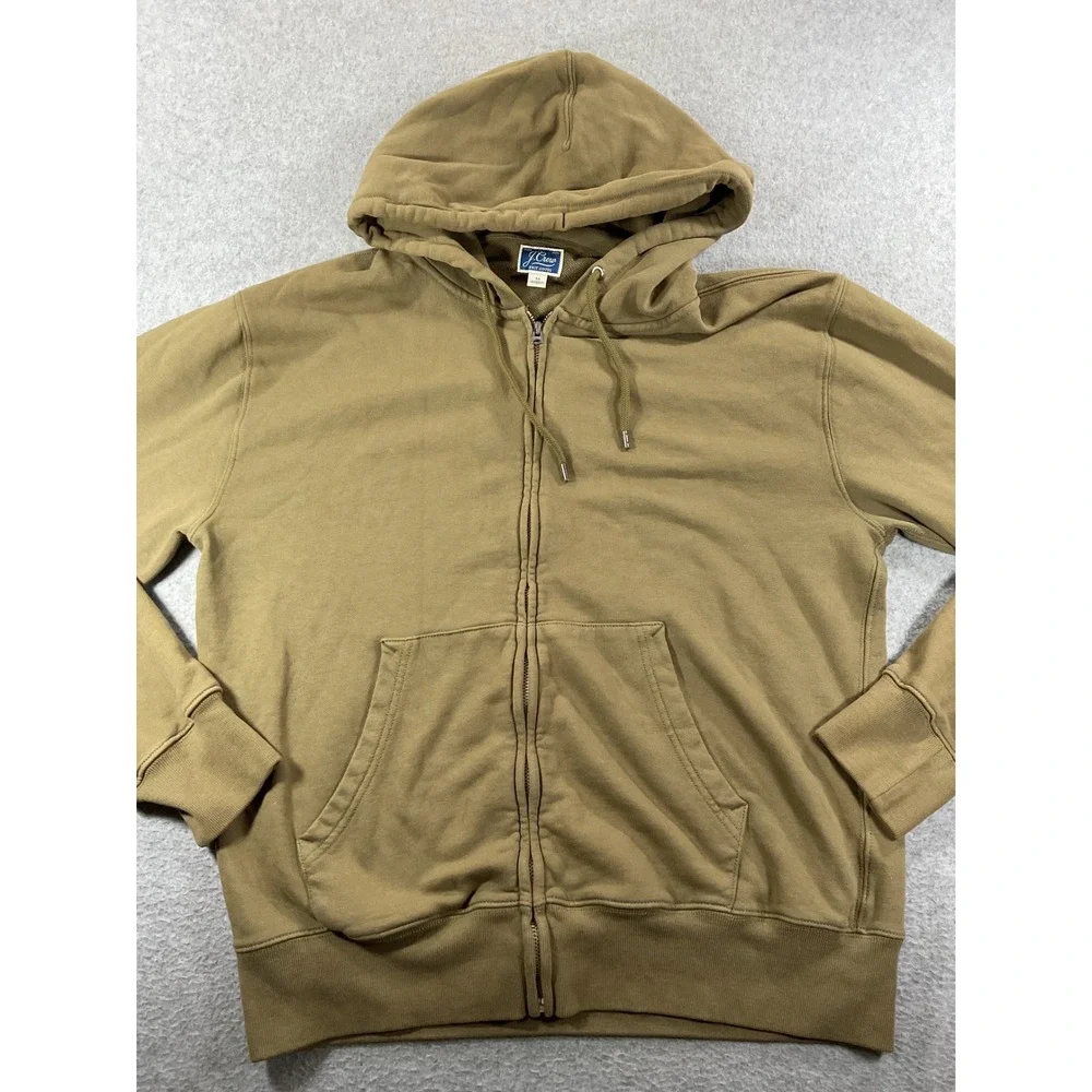 J. Crew Mens Full Zip Hoodie Sweatshirt Medium Brown Olive Cotton Knit 1262